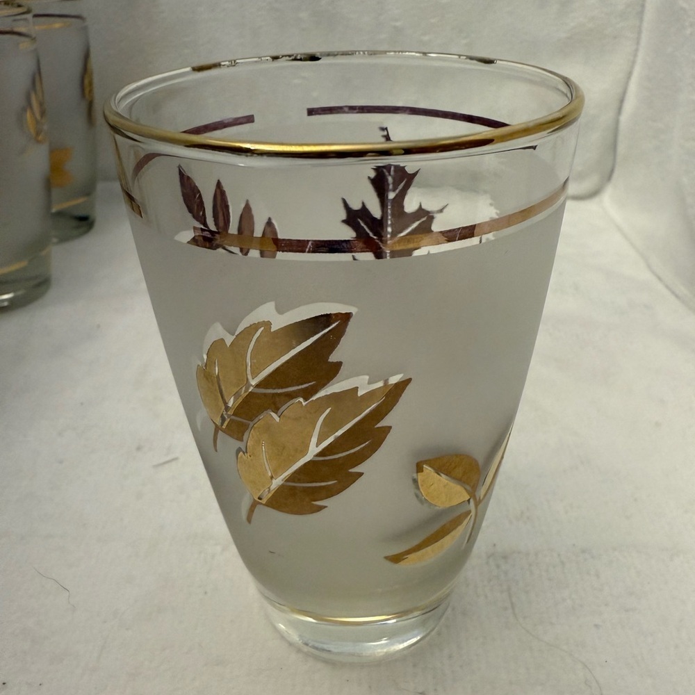 Vintage Libbey Glass Co Golden Foliage 10oz Flat Tumblers Set Of 5